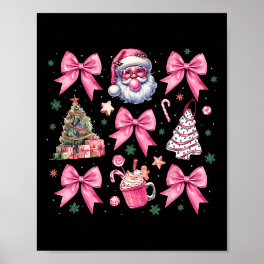 Schattigee Roze Kerst Coquette Bow Santa Hot Cocoa Poster (Voorkant)