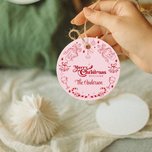 Schattigee roze kerst doodle aangepaste familienaa bedankjes labels