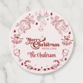 Schattigee roze kerst doodle aangepaste familienaa bedankjes labels (Voorkant)