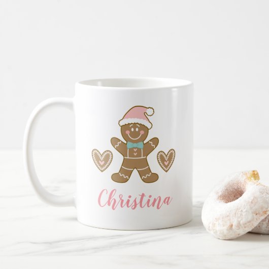 Schattigee Roze Kerst Gingerbread Man Mok (Met donut)