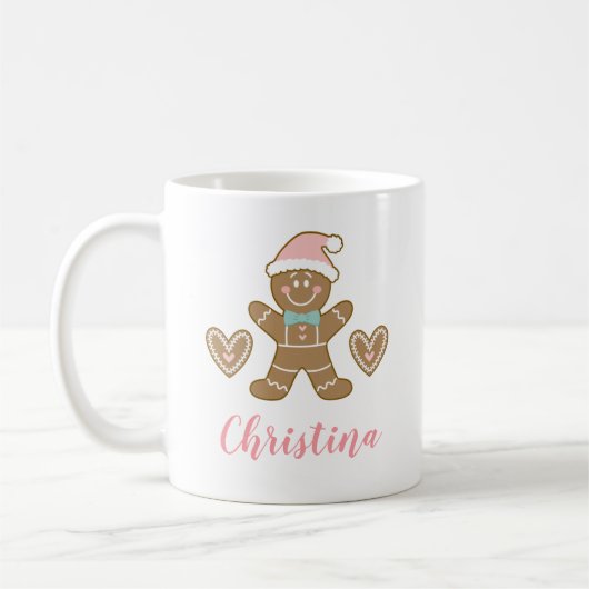 Schattigee Roze Kerst Gingerbread Man Mok (Links)