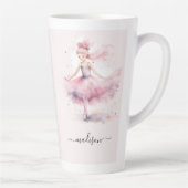 Schattigee roze kerstballerina scriptnaam latte mok (Rechts)
