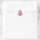 Schattigee roze kerstboom illustratie vierkante sticker (Tas)