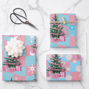 Schattigee roze kerstboom inpakpapier vel