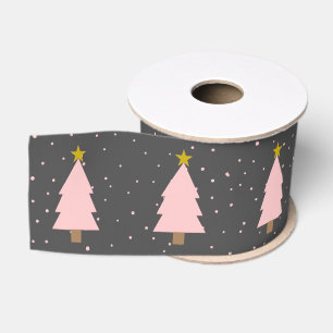Schattigee roze kerstboomlijn, Golden Stars Grey Grosgrain Lint
