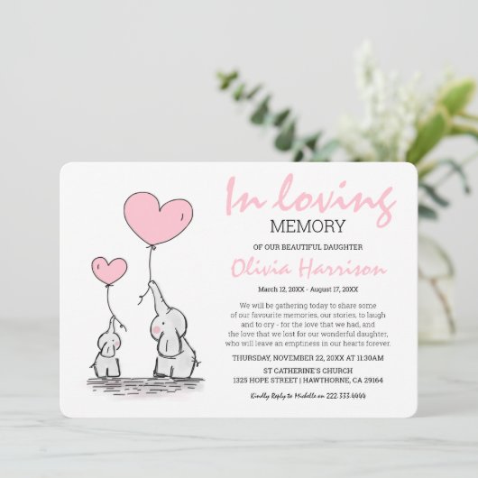 Schattigee Roze Kinderen In Liefdevolle Herdenking Kaart (Staand voorkant)