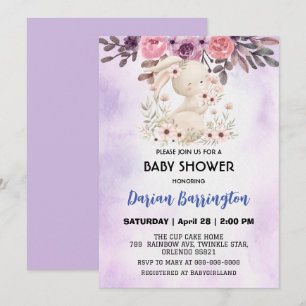 Schattigee roze konijnenbloem babymeisjesdouche kaart