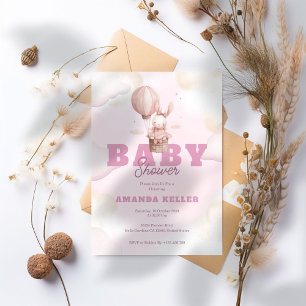 Schattigee roze konijntje Baby shower uitnodiging