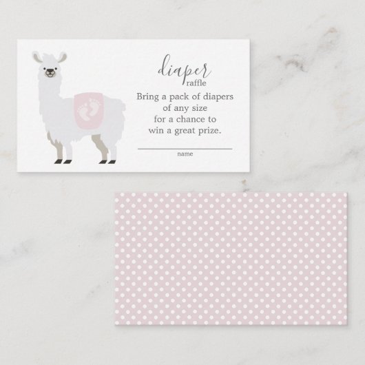 Schattigee Roze Llama Luier Raffle Ticket Baby sho Informatiekaartje (Voorkant / Achterkant)