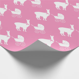 Schattigee Roze Llama Meisje Baby shower Cadeaupapier