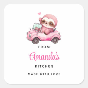 Schattigee Roze luiaard Rijden een auto Keuken Vierkante Sticker