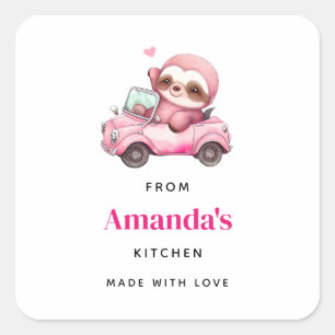 Schattigee Roze luiaard Rijden een auto Keuken Vierkante Sticker