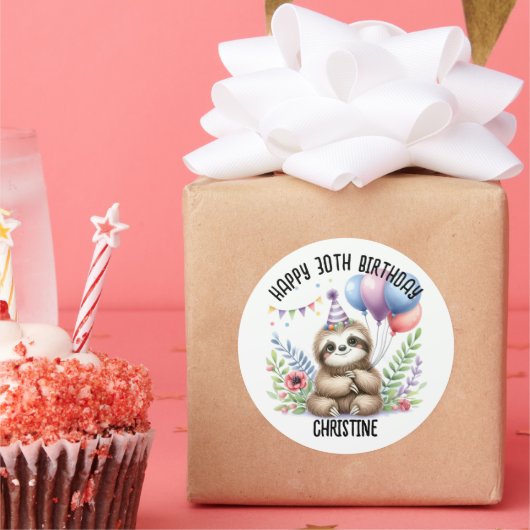 Schattigee roze luiaard Verjaardagsfeest gunsten Ronde Sticker (Feest)