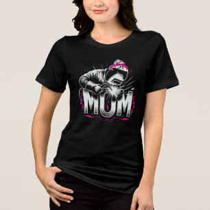 Schattigee Roze Mama Welder Striking An Arc Vrouwe Tri-Blend Shirt