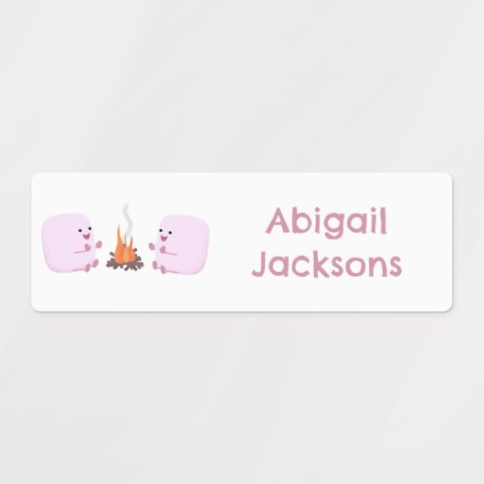 Schattigee roze marshmallows cartoon gepersonalise labels (Design 1)
