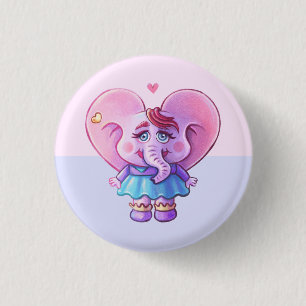 Schattigee Roze Meisje Olifant Ronde Button 3,2 Cm