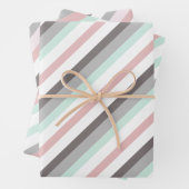 Schattigee Roze Mint Groen en Grijs Gestreepte Pat Inpakpapier Vel (In situ)