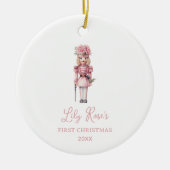 Schattigee Roze Notenkraker Baby's Eerste Kerst Keramisch Ornament (Voorkant)