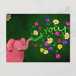 Schattigee roze olifant dank u briefkaart