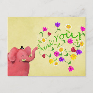 Schattigee roze olifant dank u briefkaart