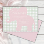 Schattigee Roze Olifant Green Gingham Baby shower Kaart
