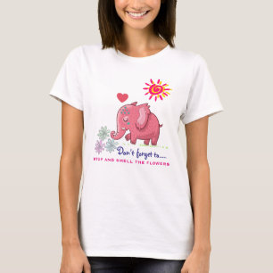 Schattigee roze olifant ruikt madeliefjes met Geze T-shirt