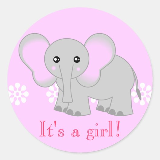 Schattigee roze olifant Stickers - Het is een meis (Voorkant)