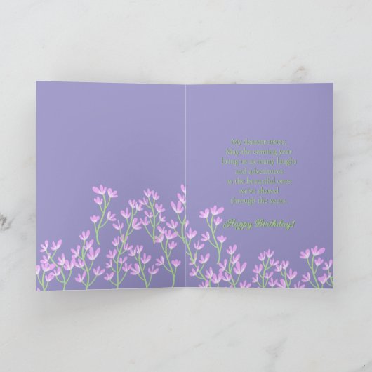 Schattigee Roze Paarse Groene Bloemen Verjaardag K Kaart (Binnen)