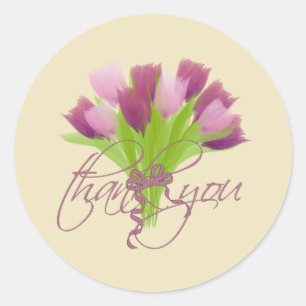 Schattigee Roze & Paarse Tulpen Dank u Ronde Sticker