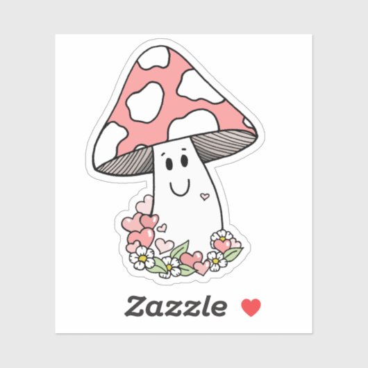Schattigee roze paddenstoel Sticker (Vel)