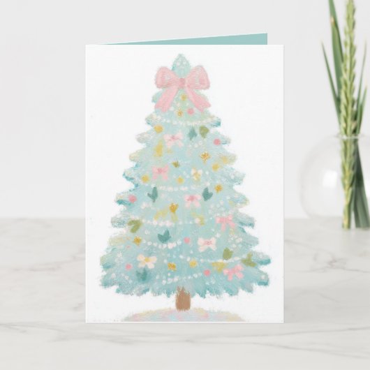 Schattigee Roze Pastel Kerstboom Kerst Kaart (Voorkant)