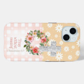 Schattigee Roze Perzik Roos Krans Kruis Schrift Case-Mate iPhone Case (Achterkant (horizontaal))