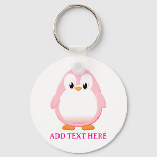 Schattigee Roze Pinguïn Cartoon Custom Sleutelhanger