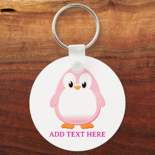 Schattigee Roze Pinguïn Cartoon Custom Sleutelhanger (Voorkant)