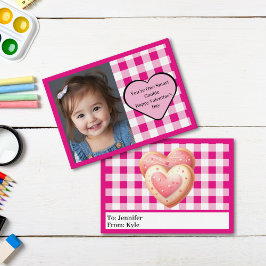 Schattigee Roze Plaid Cookie Foto Classroom Valent Notitiekaartje