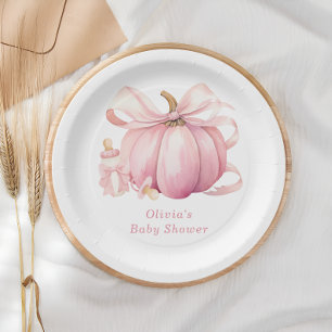 Schattigee Roze Pompoen Bow Baby shower Papieren Bordje