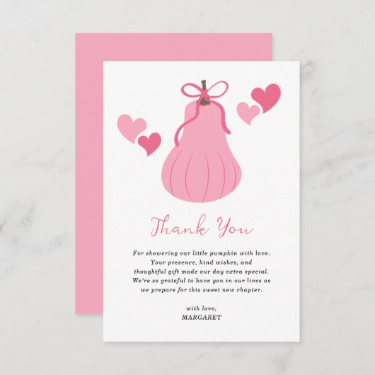 Schattigee Roze Pompoen Bow Script Meisje Baby sho Bedankkaart (Voorkant / Achterkant)