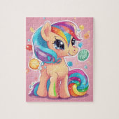 Schattigee roze pony met snoepjes en snoepjes legpuzzel (Verticaal)