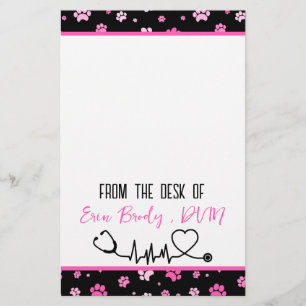 Schattigee Roze Poot Print Dierenarts Naam Briefpapier