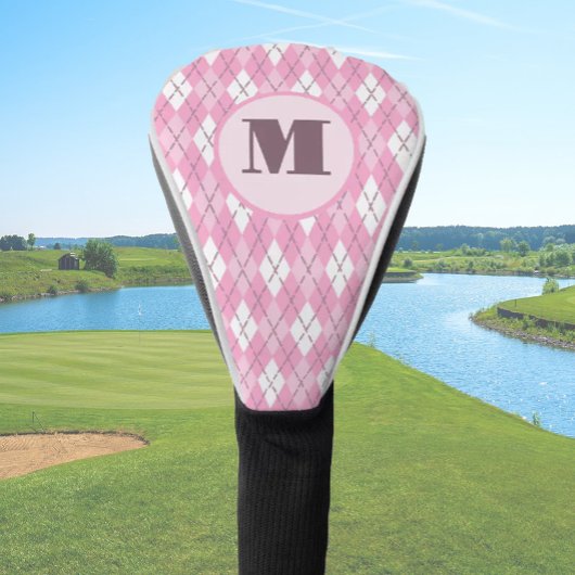 Schattigee roze preppy argyle aangepaste monogram golfheadcover