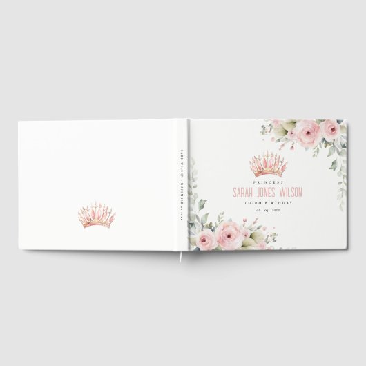 Schattigee Roze Prinses Kroon Tiara Bloemen Verjaa Gastenboek (Volledig)