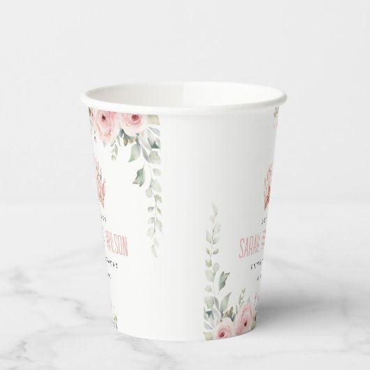 Schattigee Roze Prinses Kroon Tiara Bloemen Verjaa Papieren Bekers (Links)