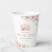 Schattigee Roze Prinses Kroon Tiara Bloemen Verjaa Papieren Bekers (Voorkant)