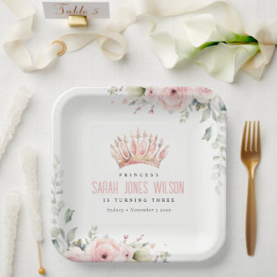 Schattigee Roze Prinses Kroon Tiara Bloemen Verjaa Papieren Bordje