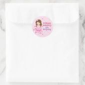 Schattigee Roze Prinses Meisjes Aangepaste Verjaar Ronde Sticker (Tas)