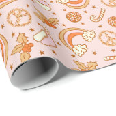 Schattigee Roze Retro Kerstdisco Rainbow Santa Cadeaupapier (Rol Hoek)