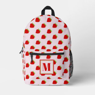 Schattigee Roze & Rode Aardbeien Monogrammed Kinde Bedrukte Rugzak