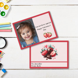 Schattigee Roze & Rode Berry Foto Classroom Valent Notitiekaartje