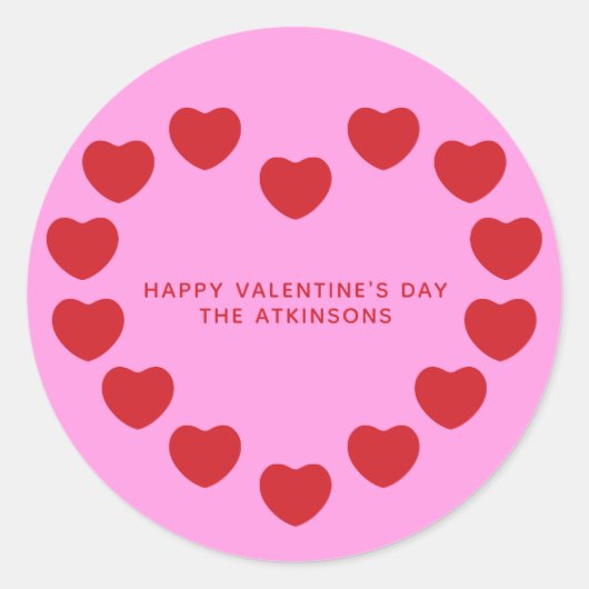 Schattigee roze rode harten moderne aangepaste Val Ronde Sticker (Voorkant)