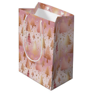 Schattigee roze Rose Gold Trees Feestelijke Patroo Medium Cadeauzakje
